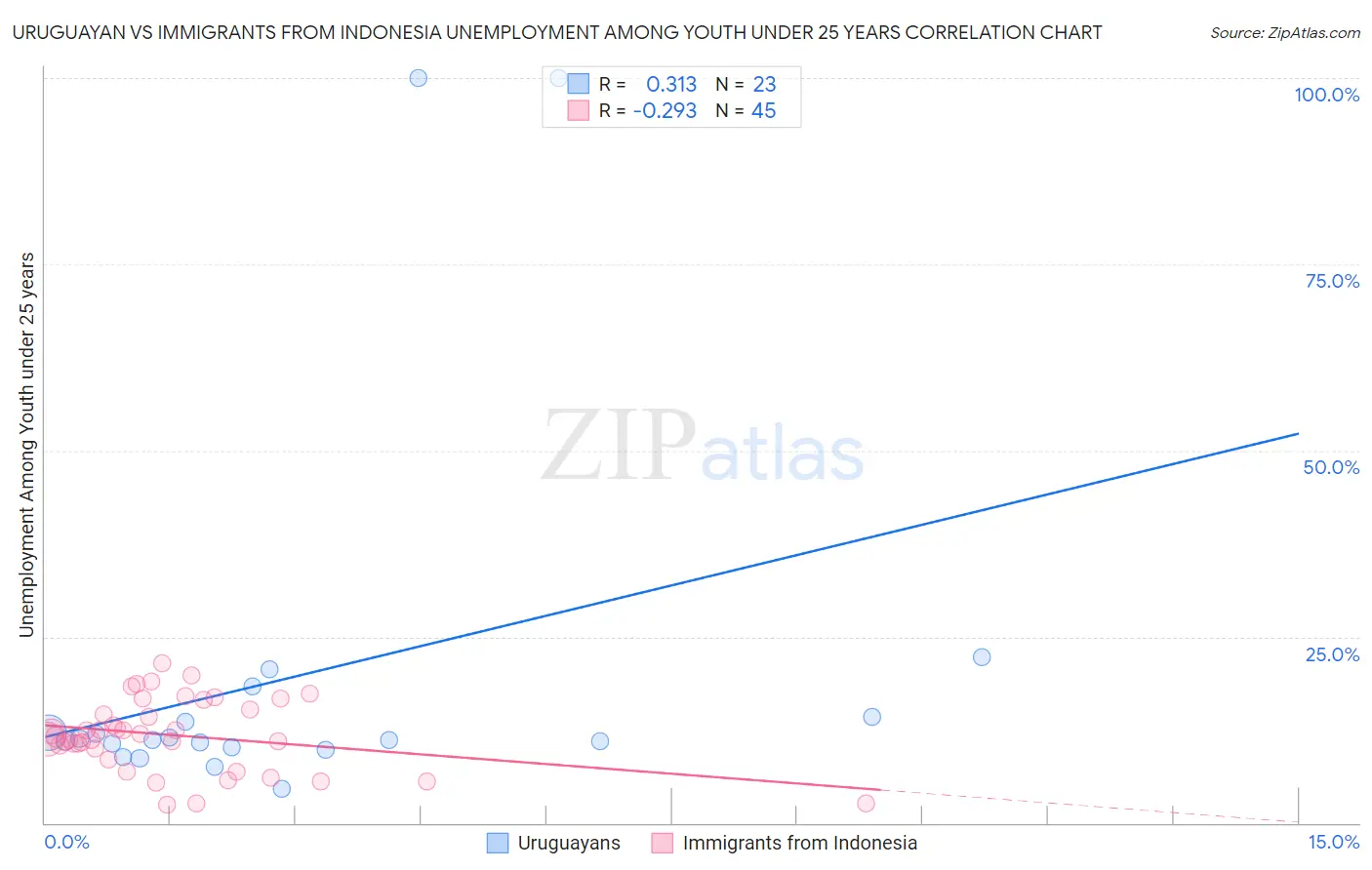 Uruguayan vs Immigrants from Indonesia Unemployment Among Youth under 25 years