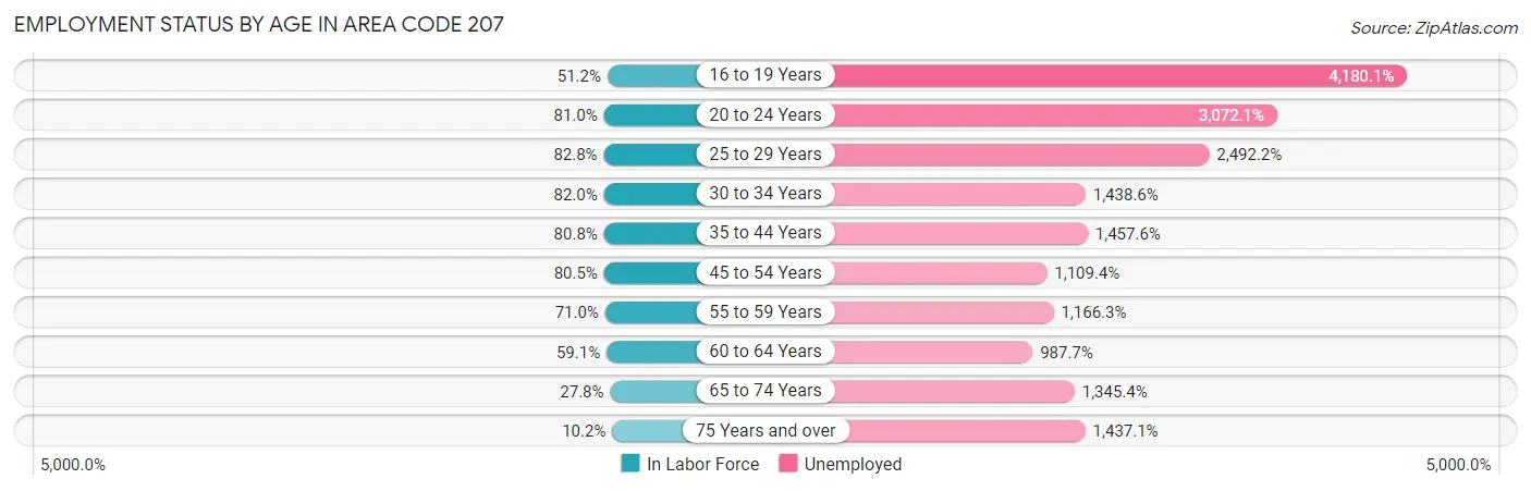 Employment Status by Age in Area Code 207
