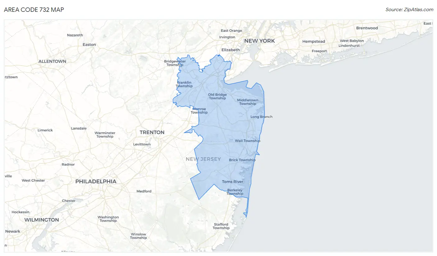 732 Area Code | New Jersey | 2023 | Zip Atlas