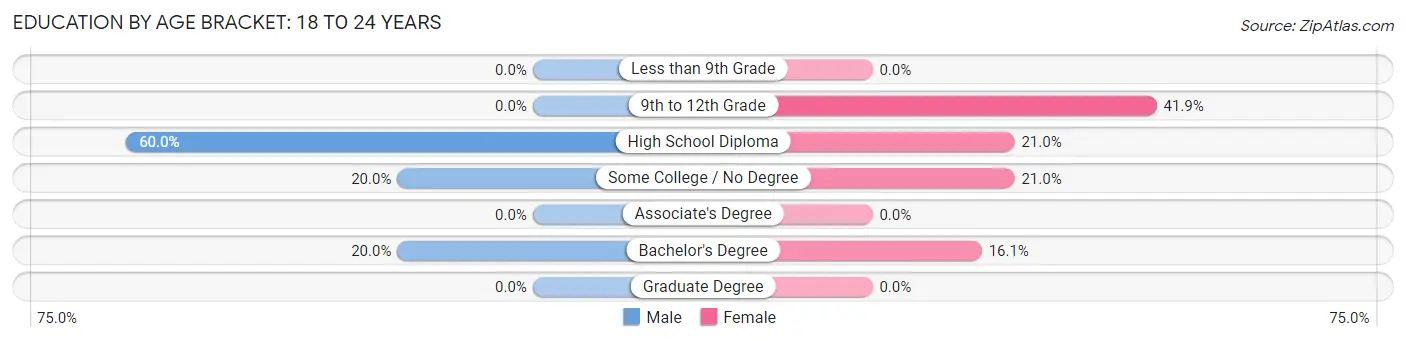 Education By Age Bracket in Hidden Hills: 18 to 24 Years