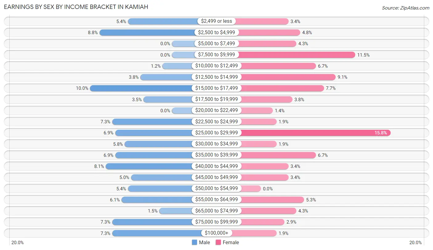 Earnings by Sex by Income Bracket in Kamiah