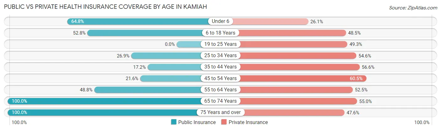 Public vs Private Health Insurance Coverage by Age in Kamiah