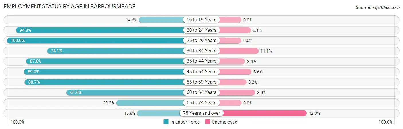 Employment Status by Age in Barbourmeade