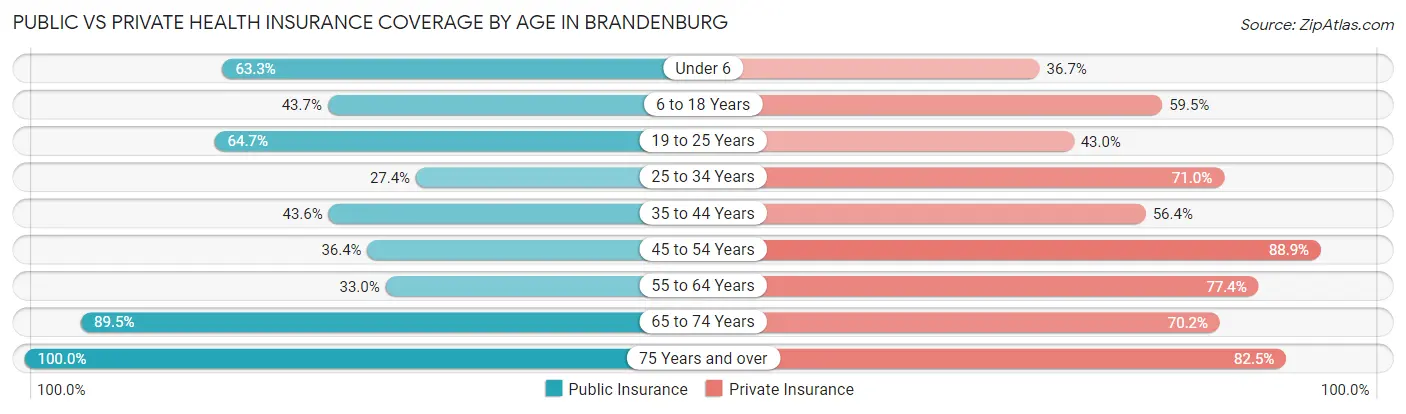 Public vs Private Health Insurance Coverage by Age in Brandenburg