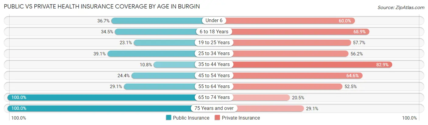 Public vs Private Health Insurance Coverage by Age in Burgin