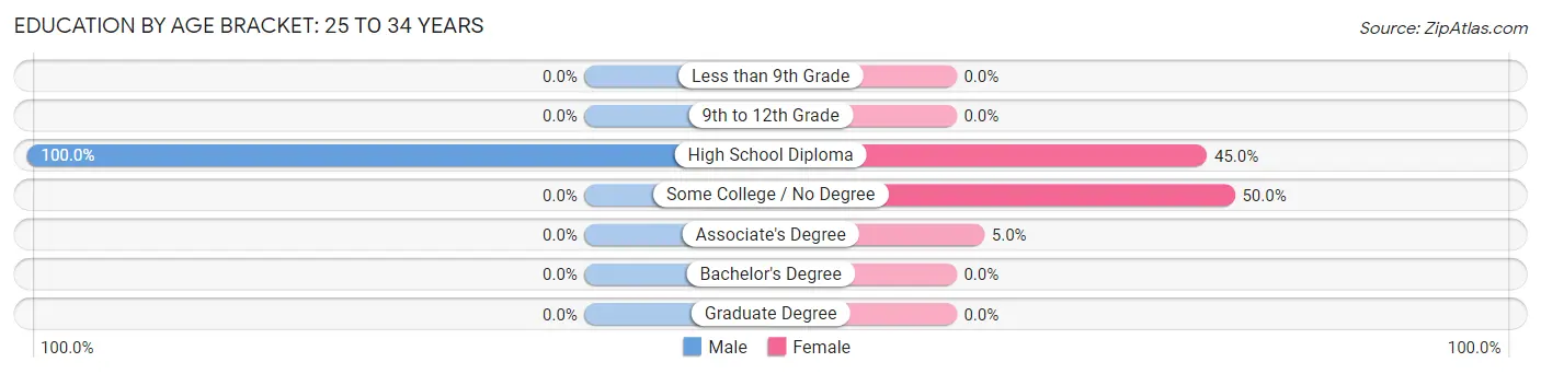 Education By Age Bracket in Ekron: 25 to 34 Years