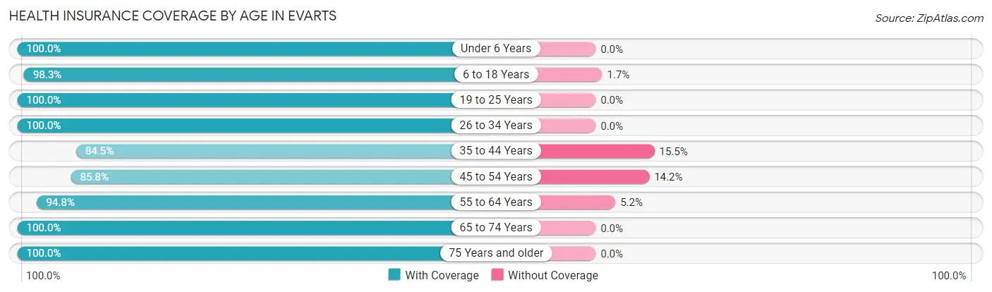 Health Insurance Coverage by Age in Evarts