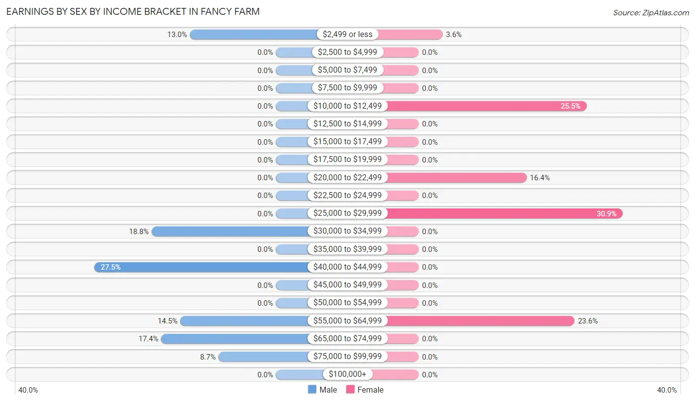 Earnings by Sex by Income Bracket in Fancy Farm