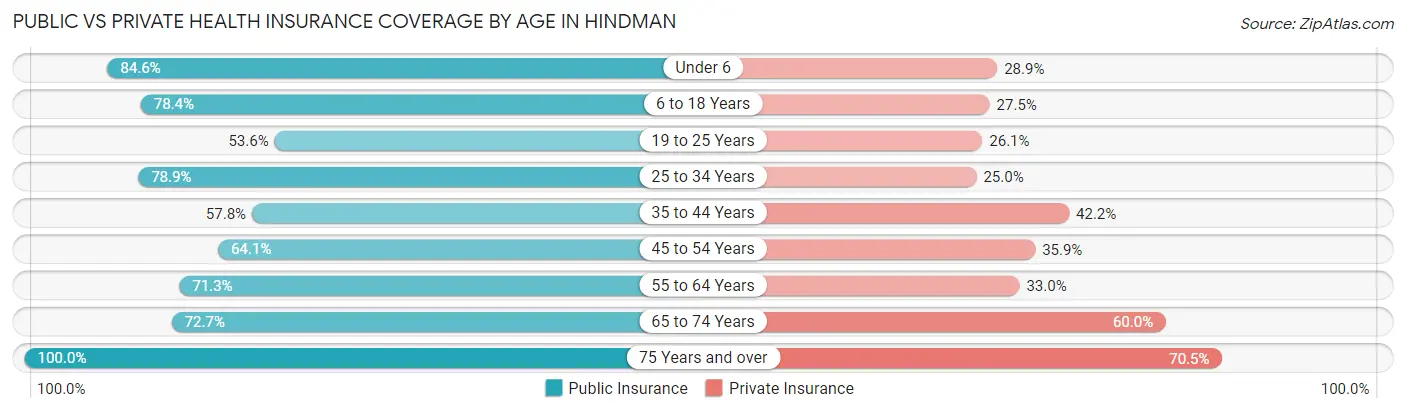 Public vs Private Health Insurance Coverage by Age in Hindman