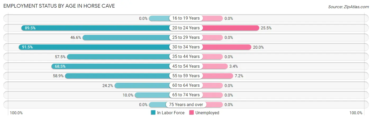 Employment Status by Age in Horse Cave