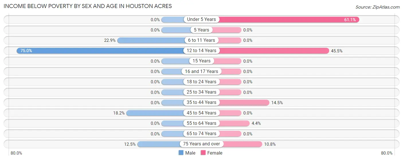 Income Below Poverty by Sex and Age in Houston Acres