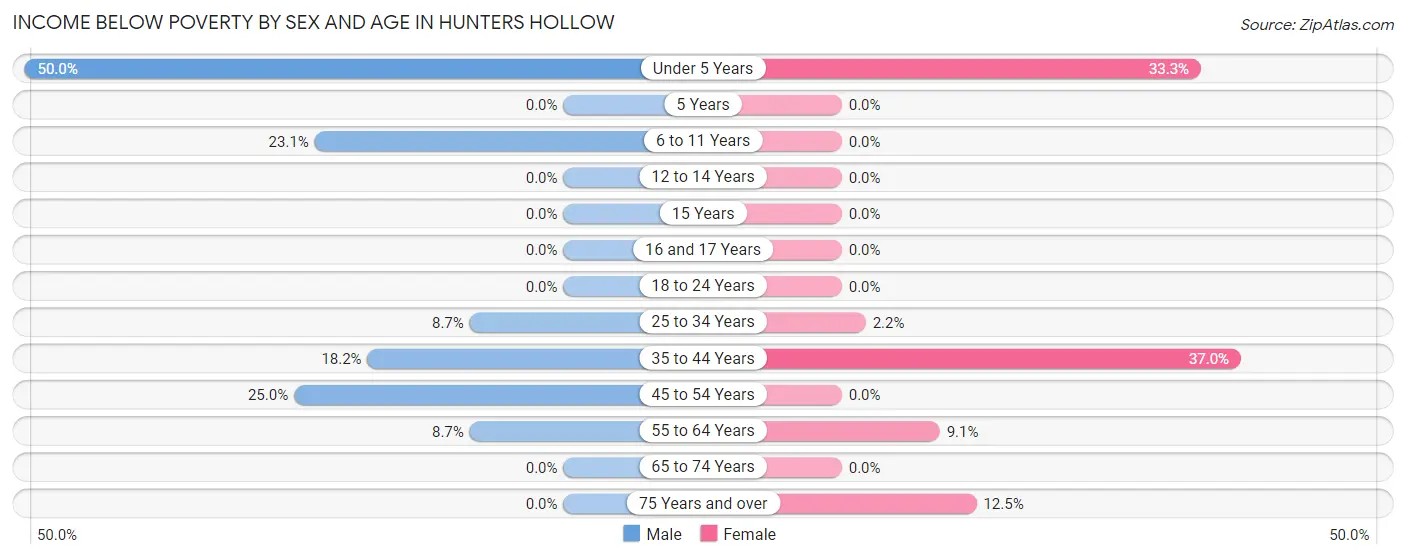 Income Below Poverty by Sex and Age in Hunters Hollow