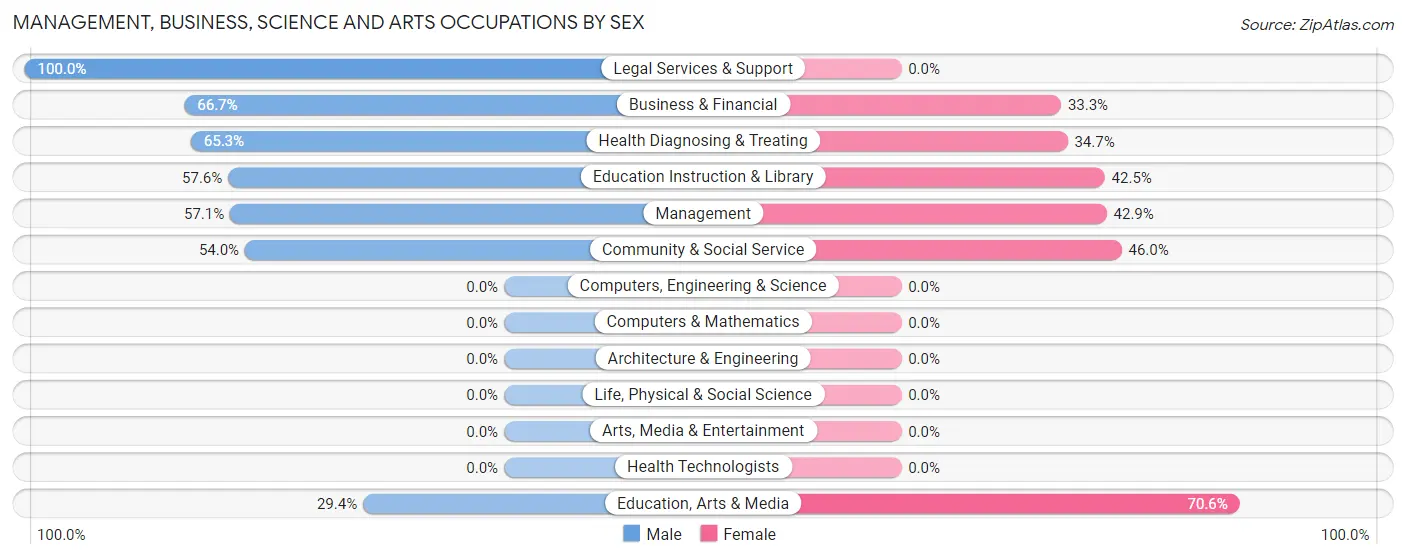 Management, Business, Science and Arts Occupations by Sex in Inez