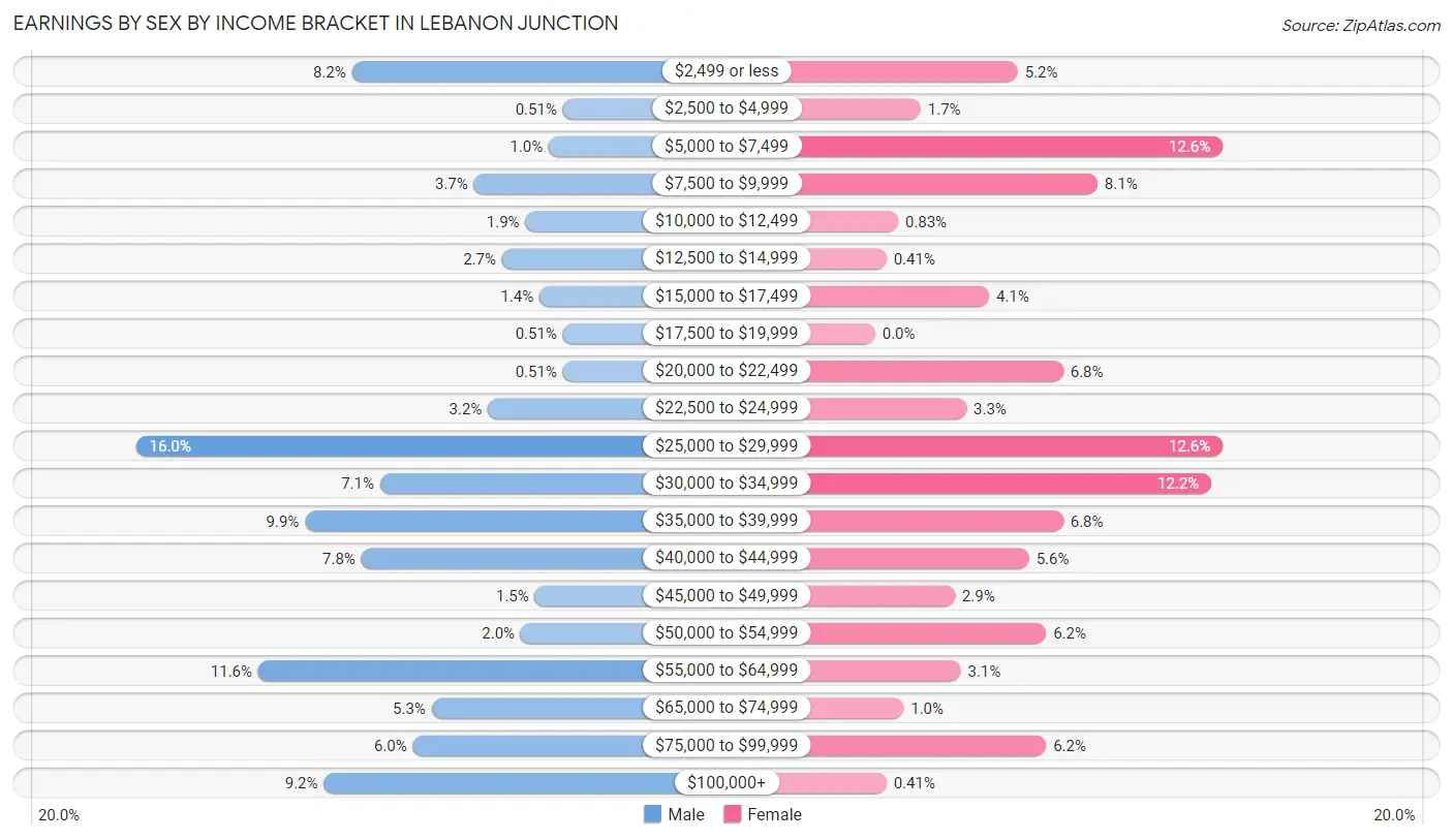 Earnings by Sex by Income Bracket in Lebanon Junction