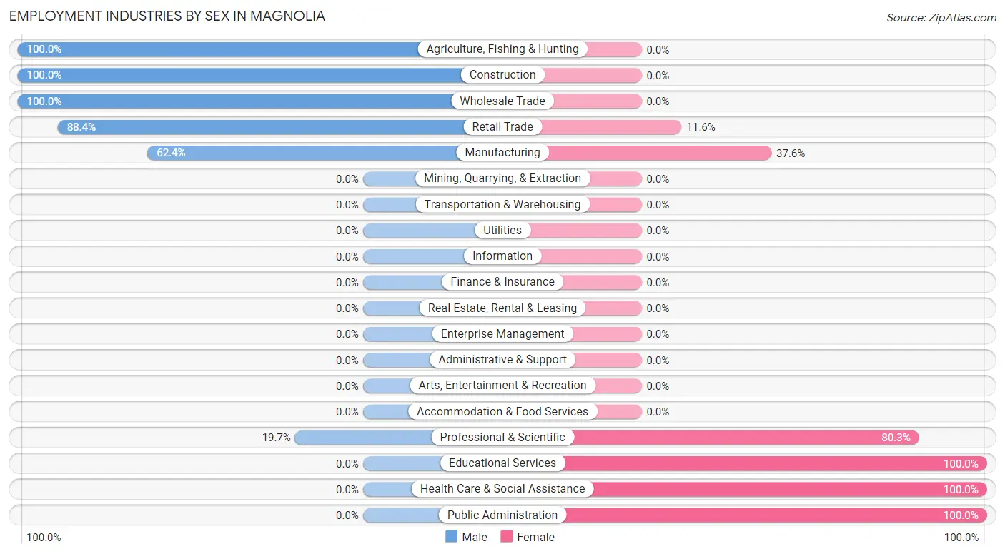Employment Industries by Sex in Magnolia