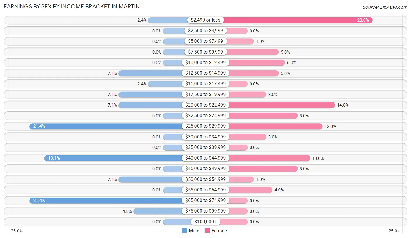 Earnings by Sex by Income Bracket in Martin