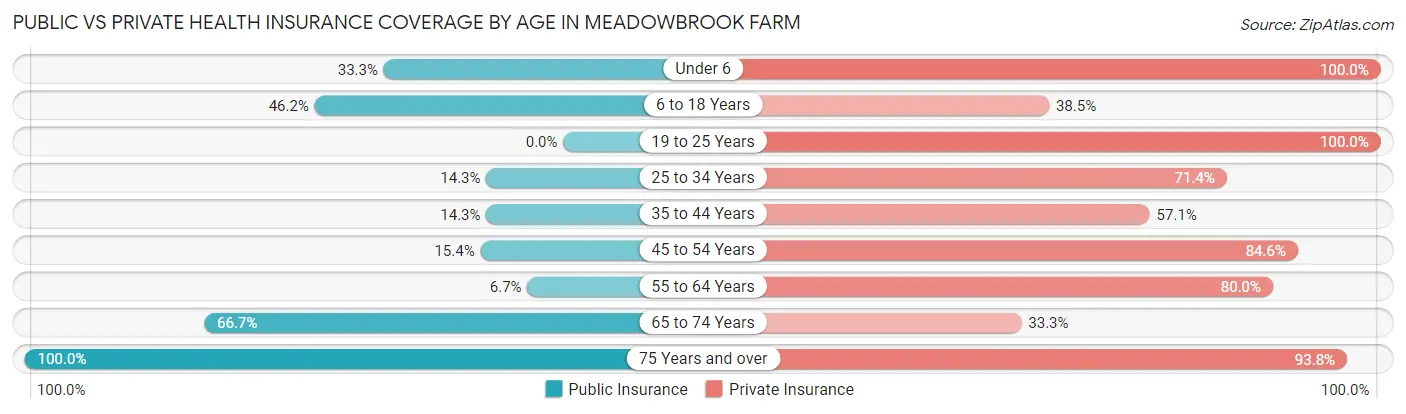 Public vs Private Health Insurance Coverage by Age in Meadowbrook Farm