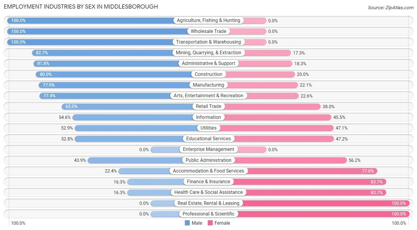 Employment Industries by Sex in Middlesborough
