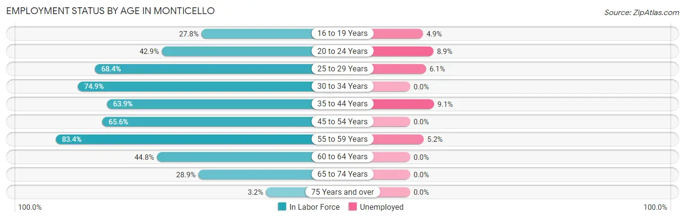 Employment Status by Age in Monticello