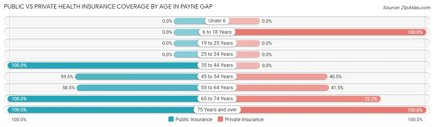Public vs Private Health Insurance Coverage by Age in Payne Gap