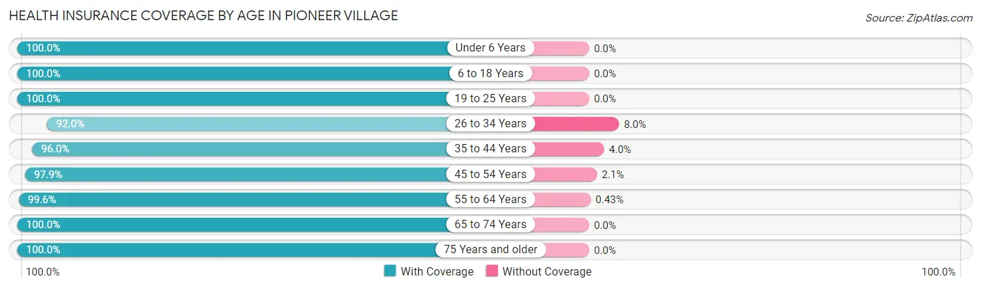 Health Insurance Coverage by Age in Pioneer Village