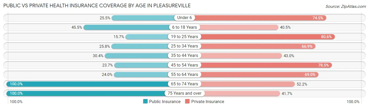 Public vs Private Health Insurance Coverage by Age in Pleasureville