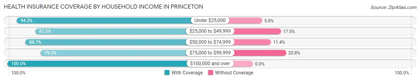 Health Insurance Coverage by Household Income in Princeton