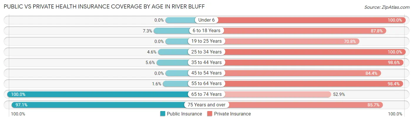 Public vs Private Health Insurance Coverage by Age in River Bluff