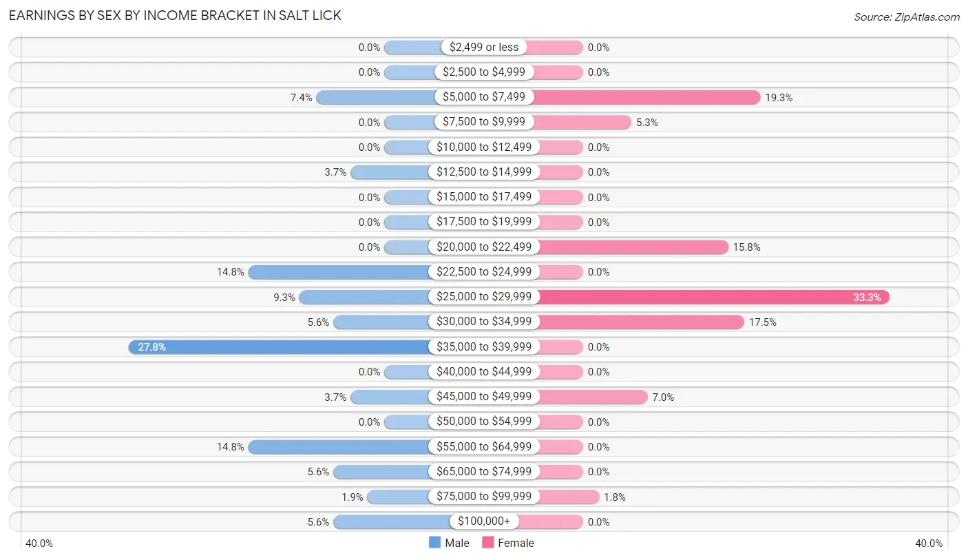 Earnings by Sex by Income Bracket in Salt Lick
