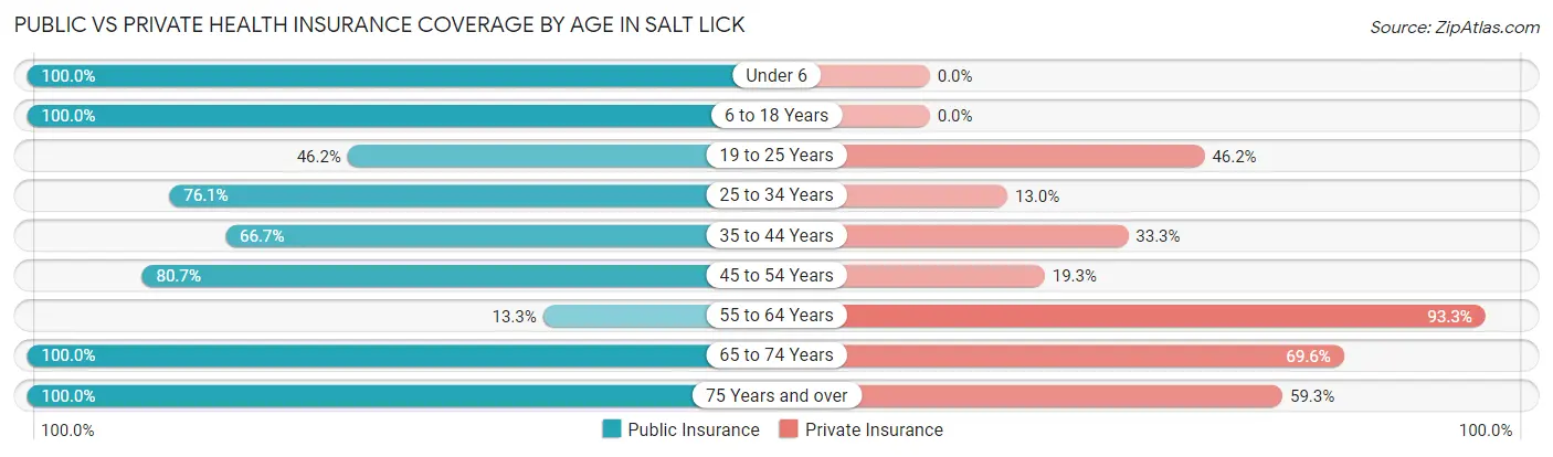 Public vs Private Health Insurance Coverage by Age in Salt Lick