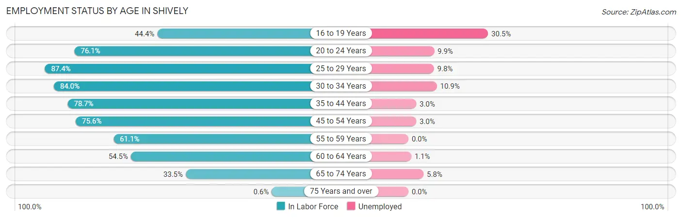 Employment Status by Age in Shively
