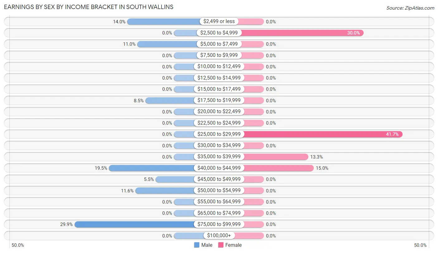 Earnings by Sex by Income Bracket in South Wallins