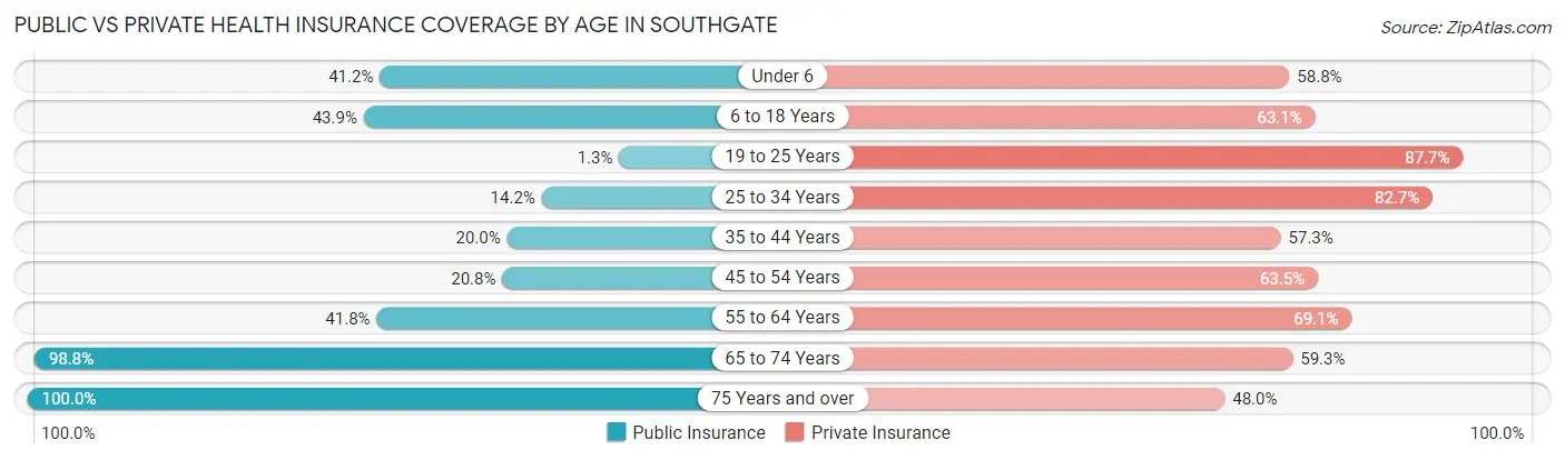 Public vs Private Health Insurance Coverage by Age in Southgate