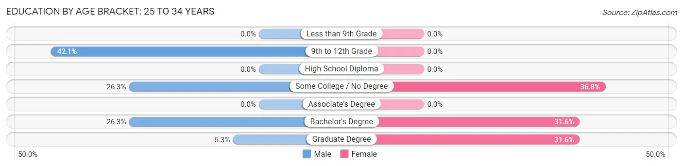 Education By Age Bracket in Trenton: 25 to 34 Years