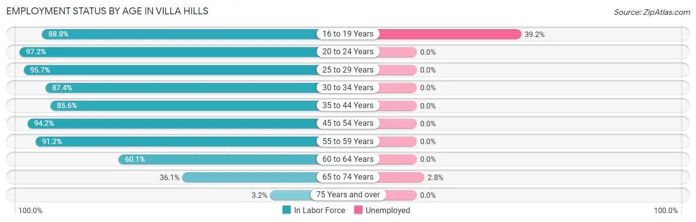 Employment Status by Age in Villa Hills