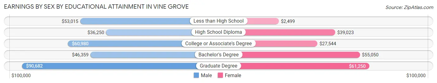 Earnings by Sex by Educational Attainment in Vine Grove