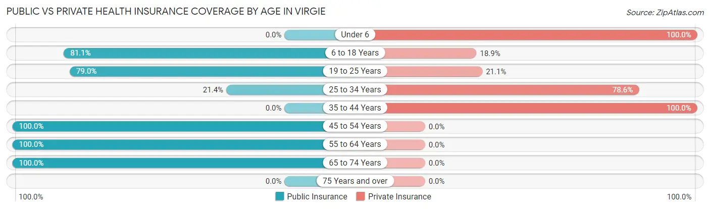 Public vs Private Health Insurance Coverage by Age in Virgie