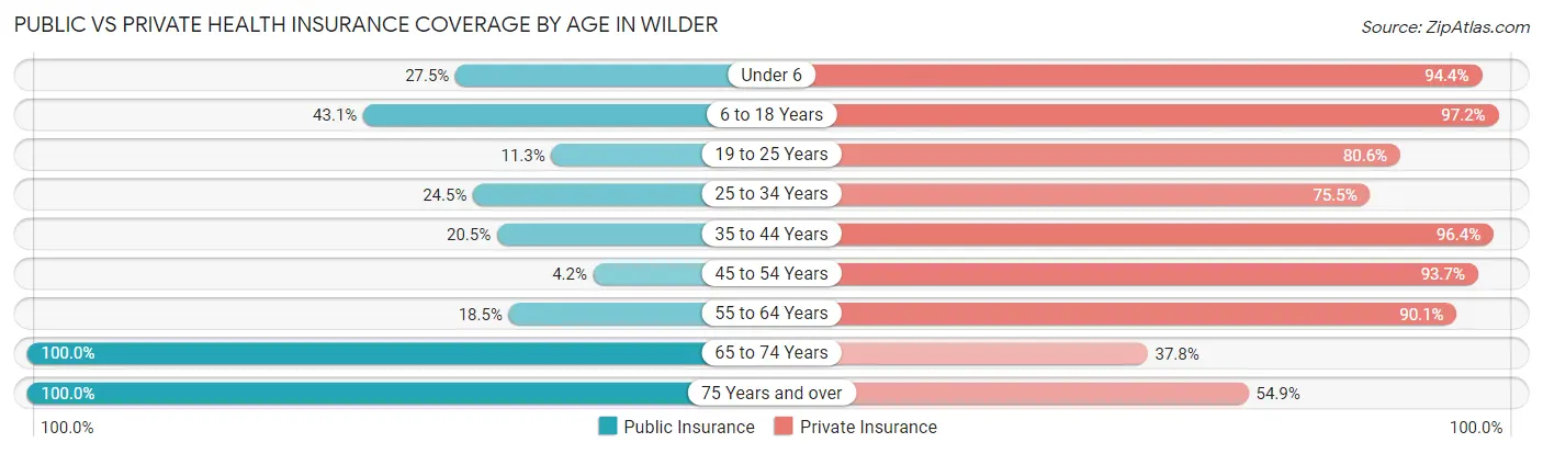 Public vs Private Health Insurance Coverage by Age in Wilder