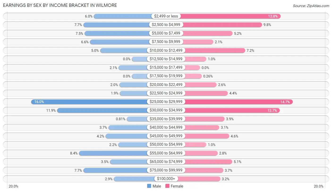 Earnings by Sex by Income Bracket in Wilmore