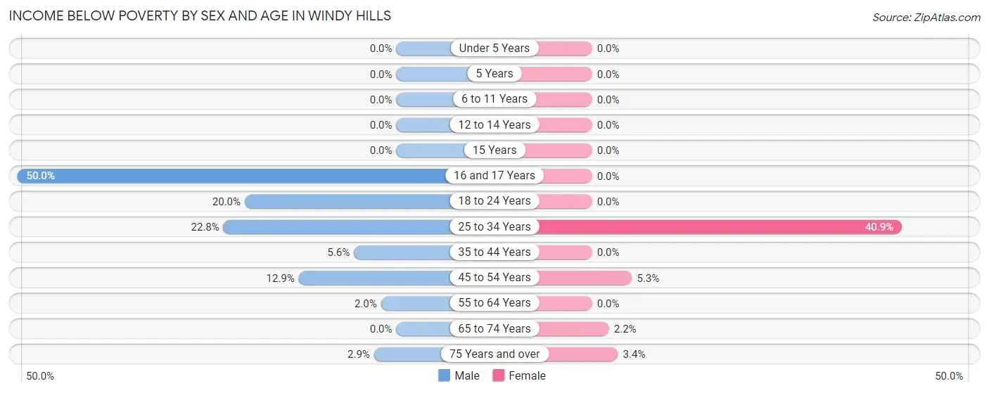 Income Below Poverty by Sex and Age in Windy Hills