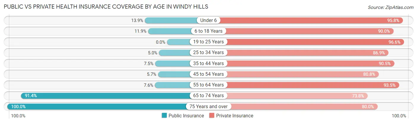 Public vs Private Health Insurance Coverage by Age in Windy Hills