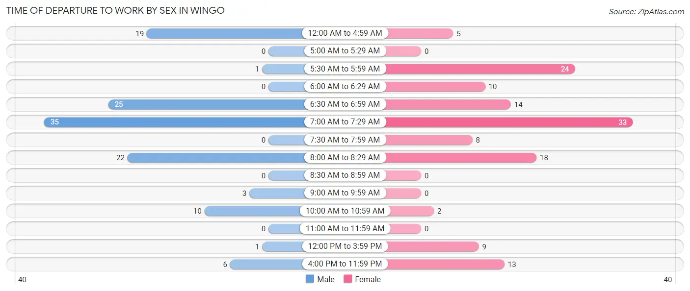 Time of Departure to Work by Sex in Wingo