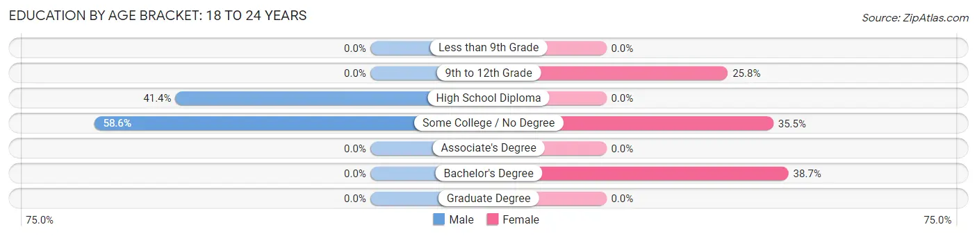 Education By Age Bracket in Alfred: 18 to 24 Years