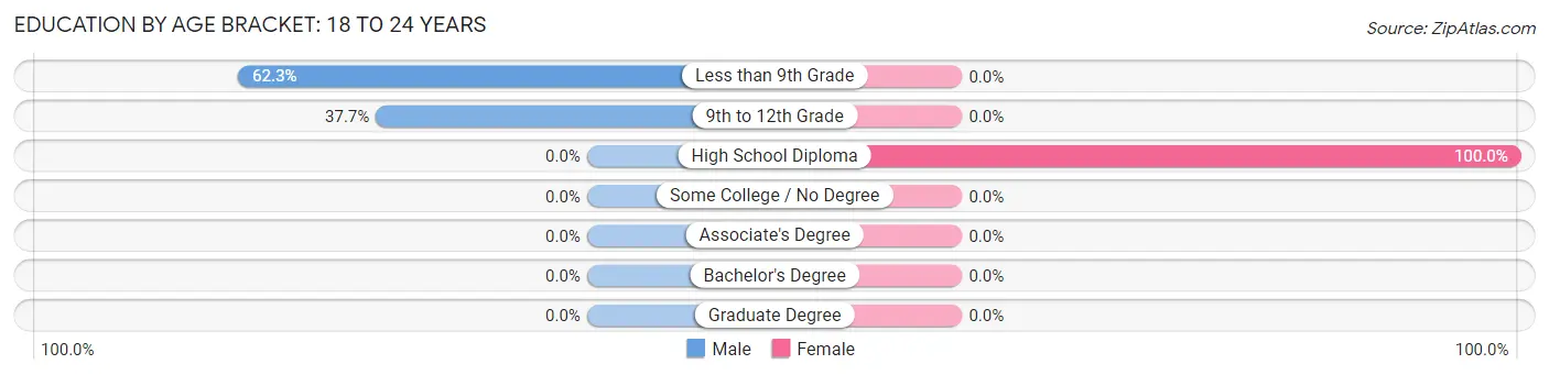 Education By Age Bracket in Anson: 18 to 24 Years