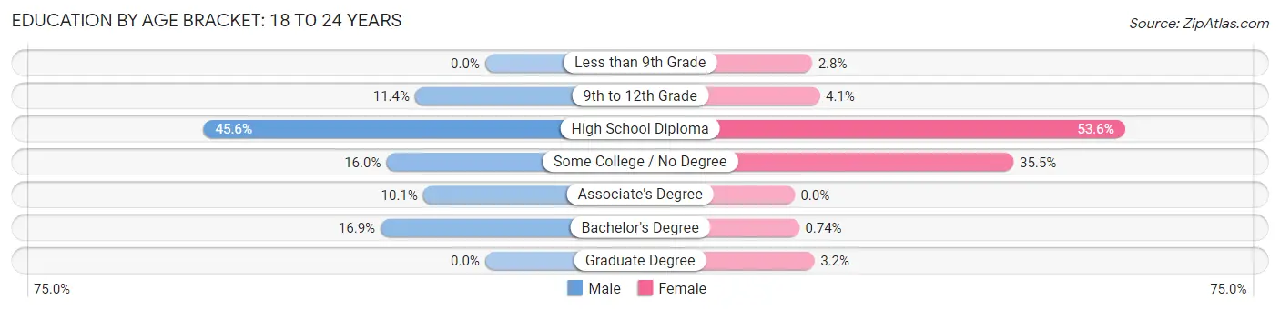 Education By Age Bracket in Augusta: 18 to 24 Years