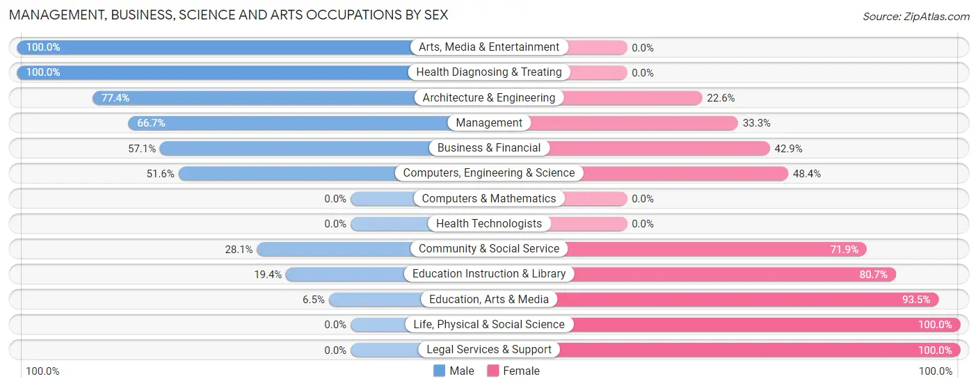 Management, Business, Science and Arts Occupations by Sex in Bar Harbor