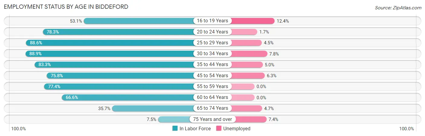 Employment Status by Age in Biddeford