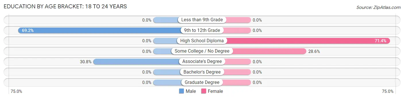 Education By Age Bracket in Boothbay Harbor: 18 to 24 Years