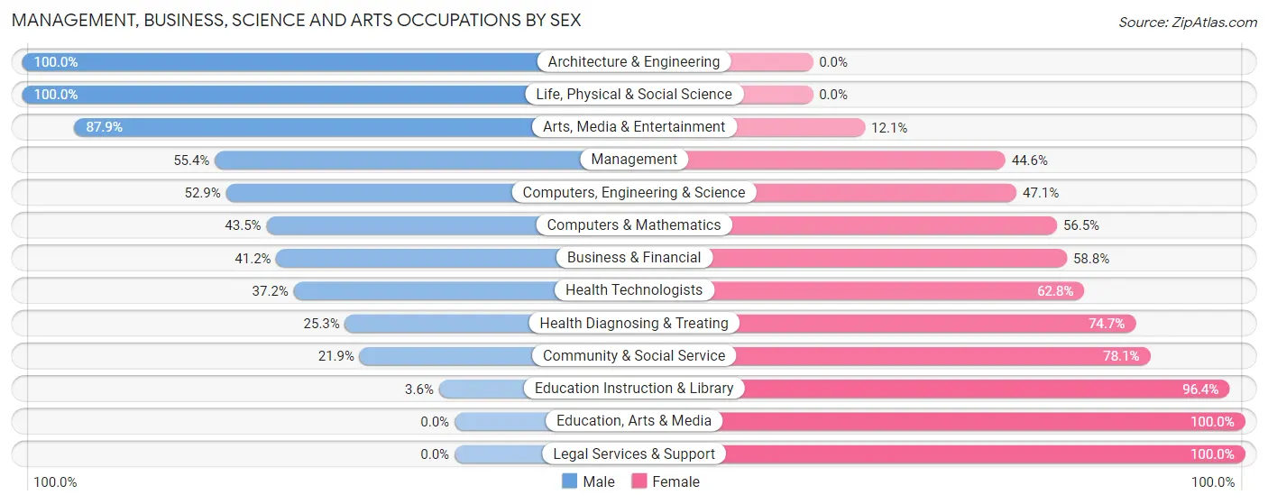 Management, Business, Science and Arts Occupations by Sex in Brewer