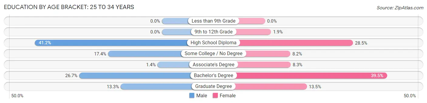 Education By Age Bracket in Brunswick: 25 to 34 Years